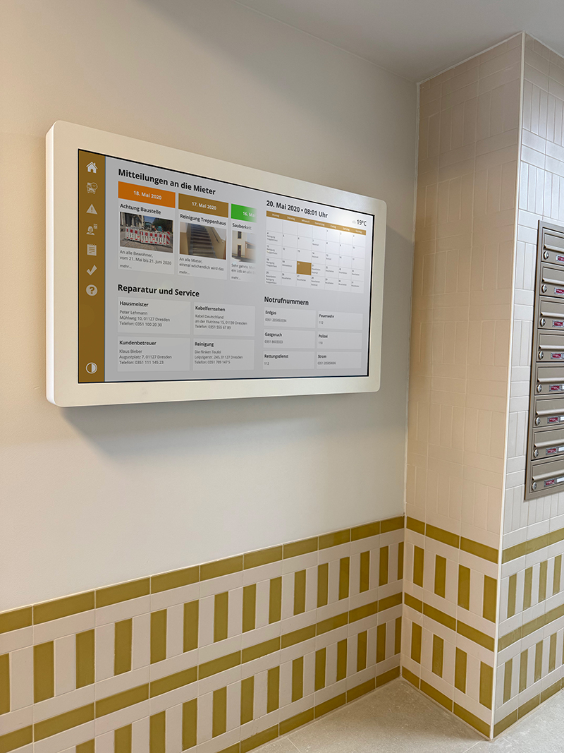 Digitale Pinnwand, der digitale Hausaushang für das Treppenhaus